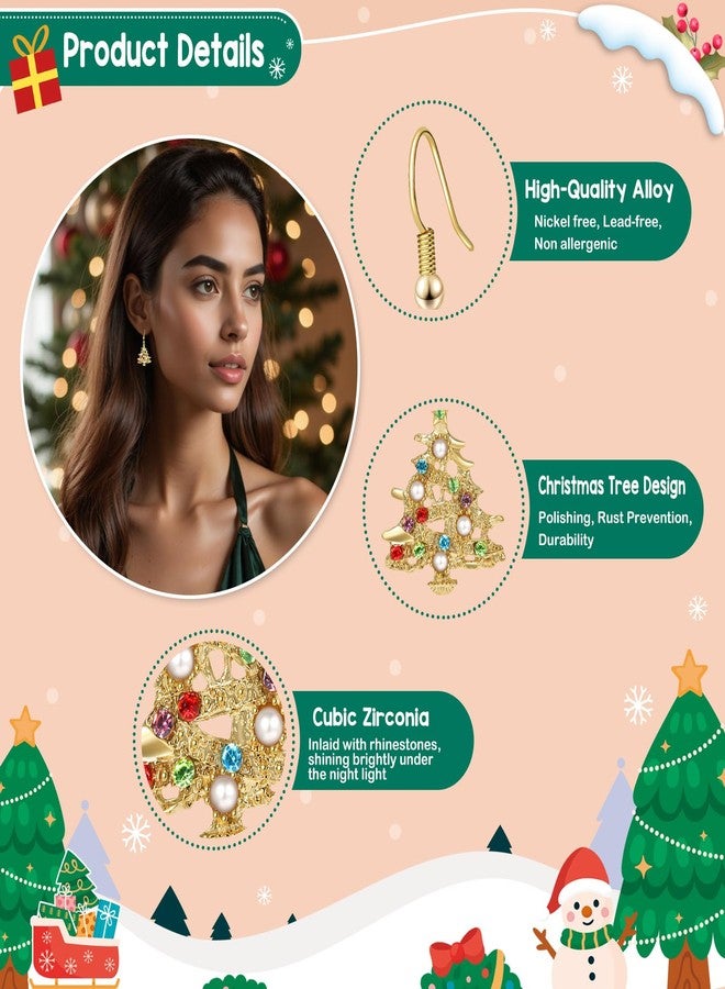 Joyline Christmas Stocking Stuffers for Women-Colorful Stones Pearls Alloy Dangle Christmas Tree Earrings Holiday Party Jewelry Gift - Image 3